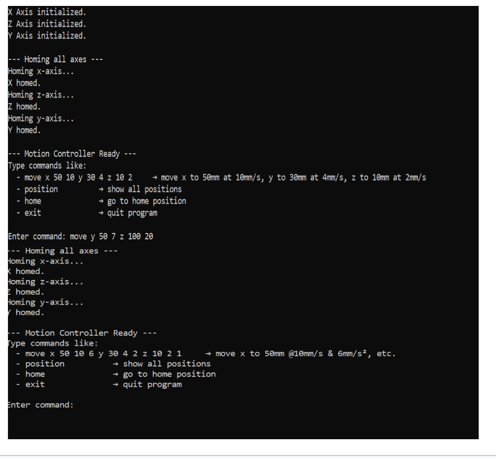 Python terminal interface for initializing, homing, and moving the X, Y, and Z translation stages
